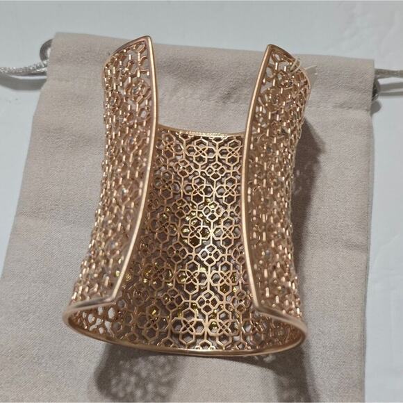 Kendra Scott JUDE Logo ROSE GOLD Wide Cuff Bracelet with Crystals New! - Picture 3 of 11